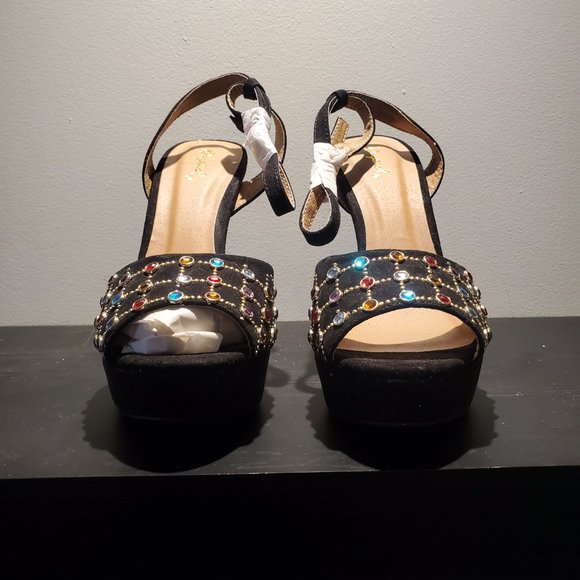 Rainbow gem platform heels with ankle strap - Picture 2 of 3
